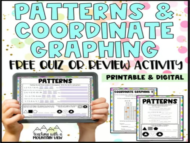 Patterns and Functions and Coordinate Graphing Activity Quiz or Review FREE