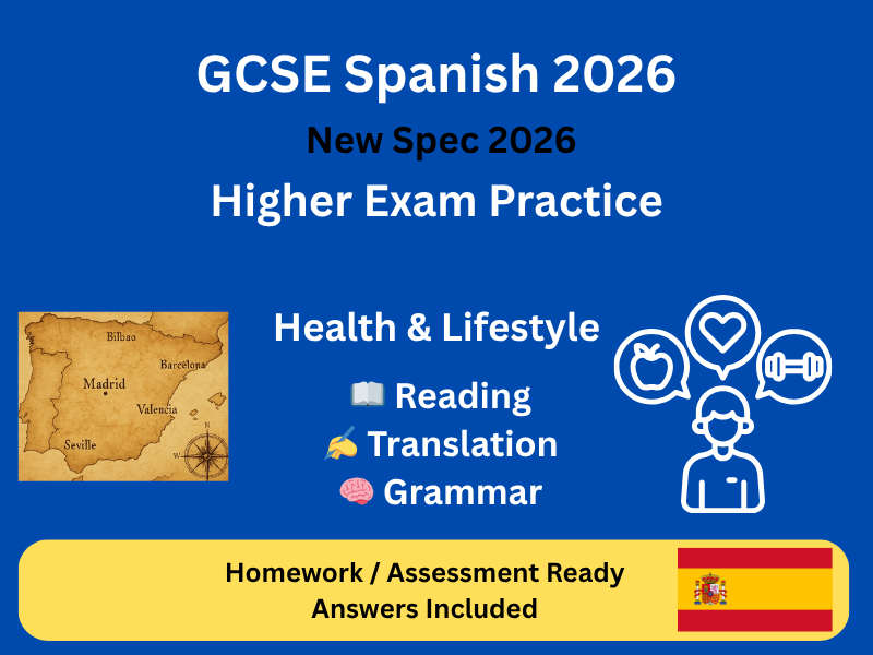 GCSE Spanish (AQA 2026) Higher – Health & Lifestyle Exam Practice | Homework / Assessment + Answers