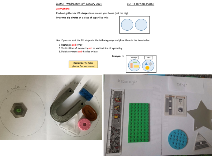 Sorting 2D shapes home learning practical activity