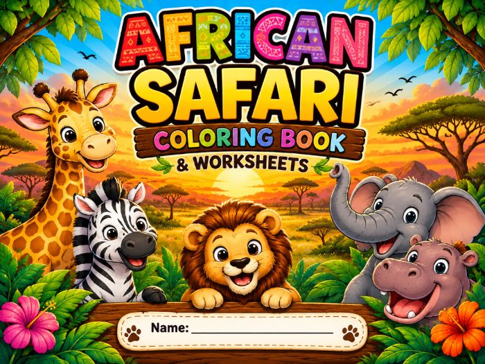 African Safari Coloring Book & Worksheets | Animals & Safari Activities | K–3