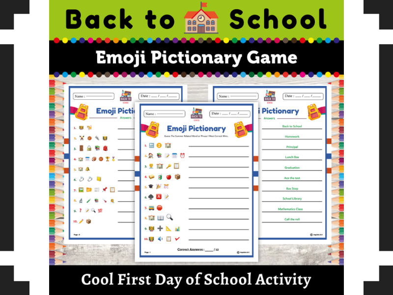 Back to School Emojis Pictionary Game : Decoding the School Emoji Puzzle