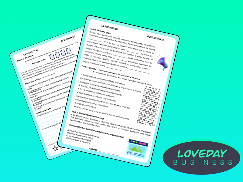 GCSE Business Promotion Worksheet