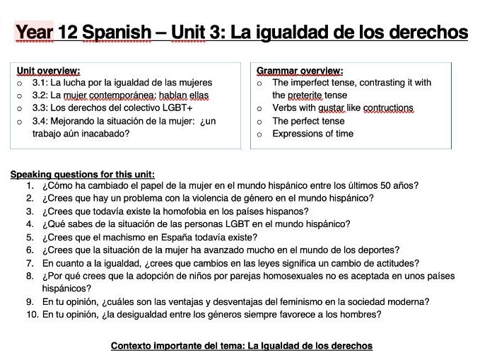 A-Level Spanish La igualdad de los derechos workbook
