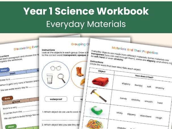 Year 1 Science Everyday Materials Workbook | Printable Science Lesson Resources | 16 Pages