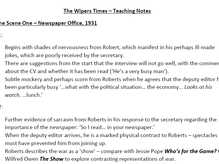 The Wipers Times for AQA Literature A Teaching Resources
