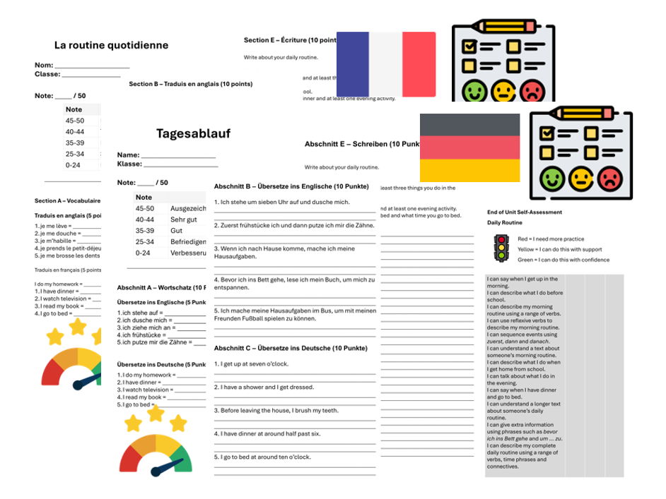 Daily Routine (French & German) – Assessment, Mark Scheme & Self Assessment