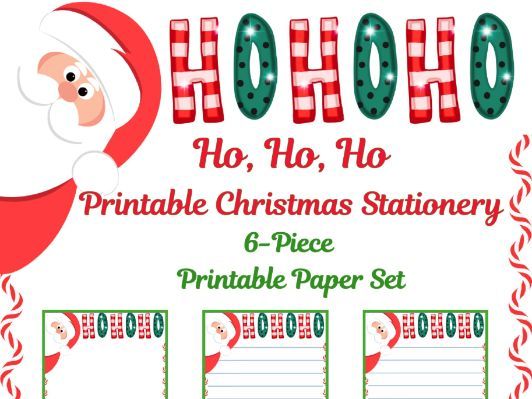 Ho, Ho, Ho! Christmas Stationery Pages 6 Printable Writing Papers (Color/B&W) (Lined/Unlined)
