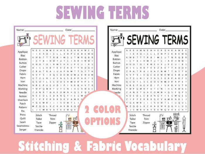 Sewing Terms Word Search Puzzle | Stitching & Fabric Vocabulary Activity