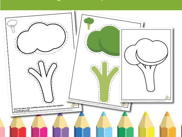 Broccoli Art & Craft Printable Pack | Cut, Color, and Glue Activity for Kids | 3-Pages