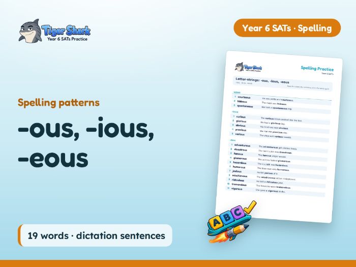 -ous, -ious, -eous: Year 6 Spelling Patterns