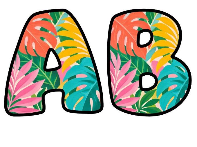 Tropical Leaves Bright Bubble Letters | Botanical Bulletin Board Letters | Classroom Display Pack