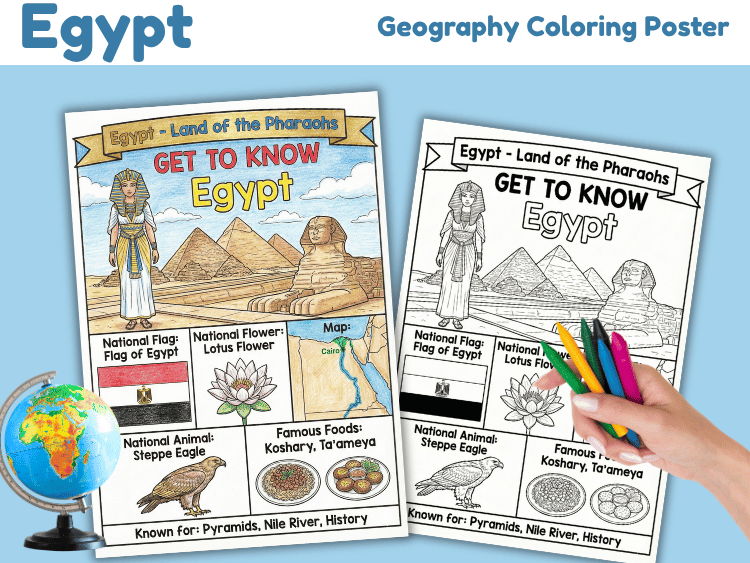 Egypt Geography Coloring Poster | Country Study Worksheet