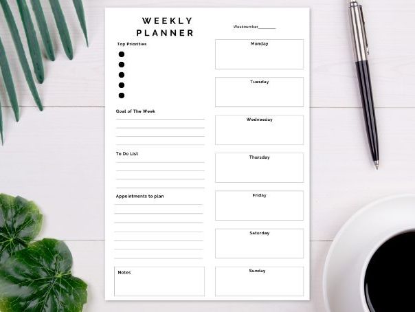 Weekly Planner Printable | Minimal Weekly Schedule, Goals & To Do List