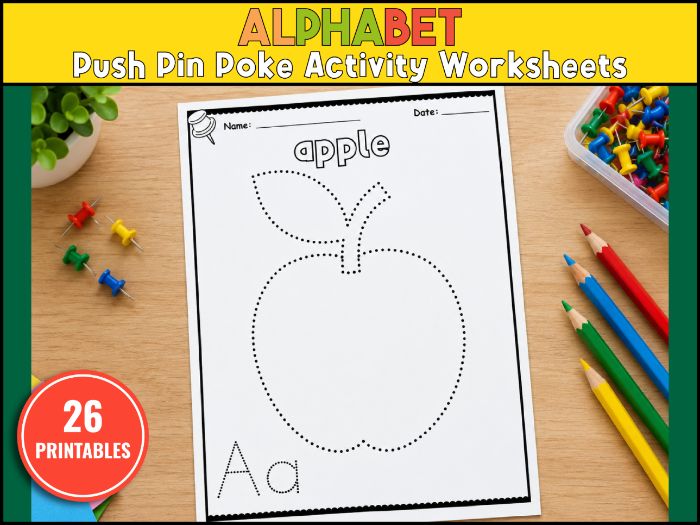 Alphabet Push Pin Poke Art - A–Z Letter & Picture Fine Motor Activities for Preschool