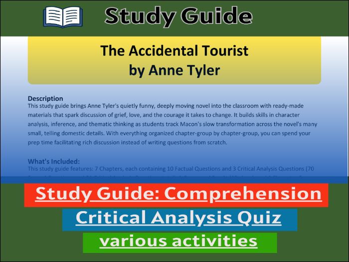 The Accidental Tourist by Anne Tyler, Worksheet & Activities