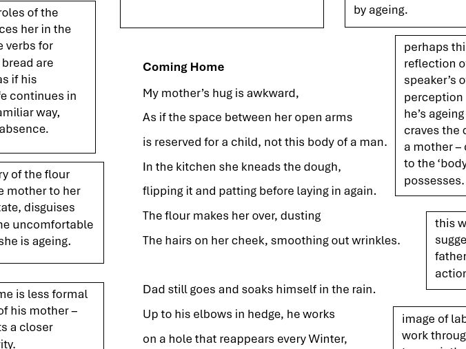 Coming Home poem with notes
