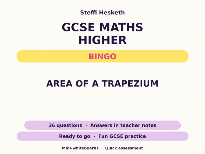 Area of a Trapezium GCSE Maths Higher Bingo