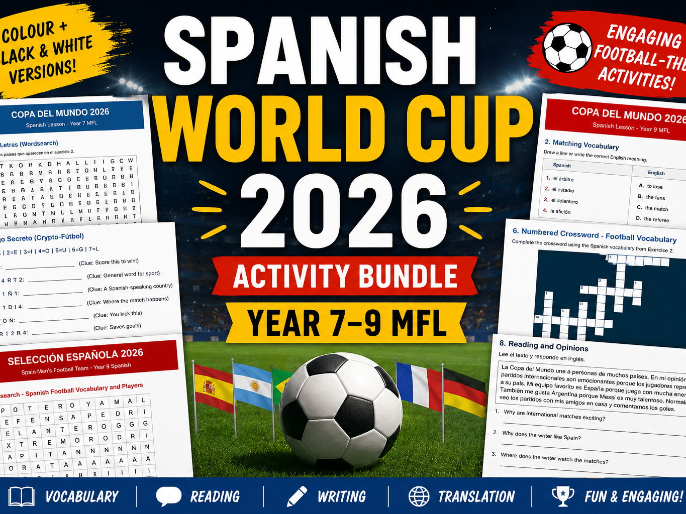 Copa Mundial 2026 Spanish Worksheets Bundle | KS3 Y7–Y9 | Colour & BW
