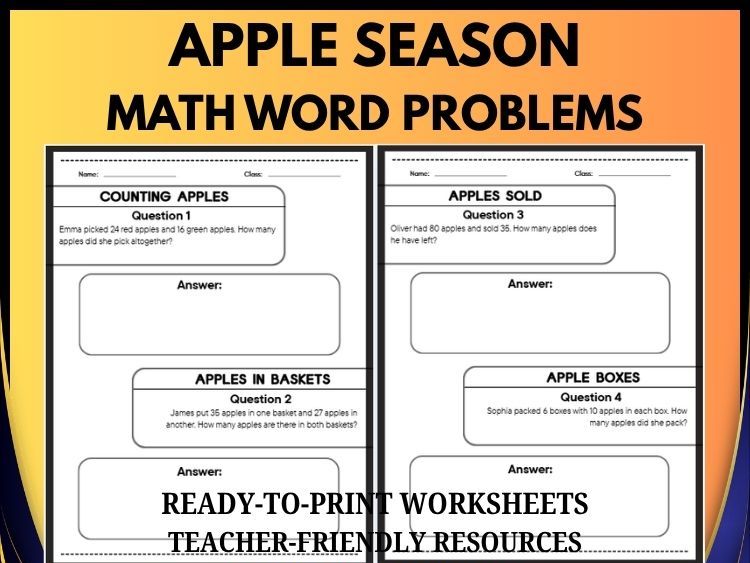 Apple Season Math Word Problems | 40 Problems | Grades 2–8