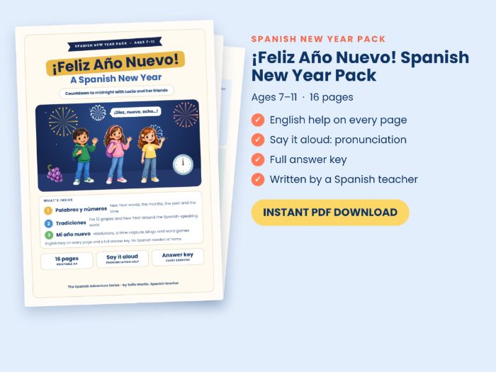 Spanish New Year Pack: ¡Feliz Año Nuevo! Months, Time, Resolutions and the 12 Grapes (KS2)