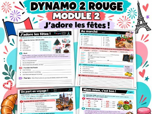Dynamo 2 Rouge Module 2 – J’adore les fêtes ! Worksheets & Answers