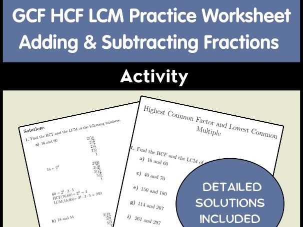 GCF HCF LCM Practice Worksheet | Adding & Subtracting Fractions Activity