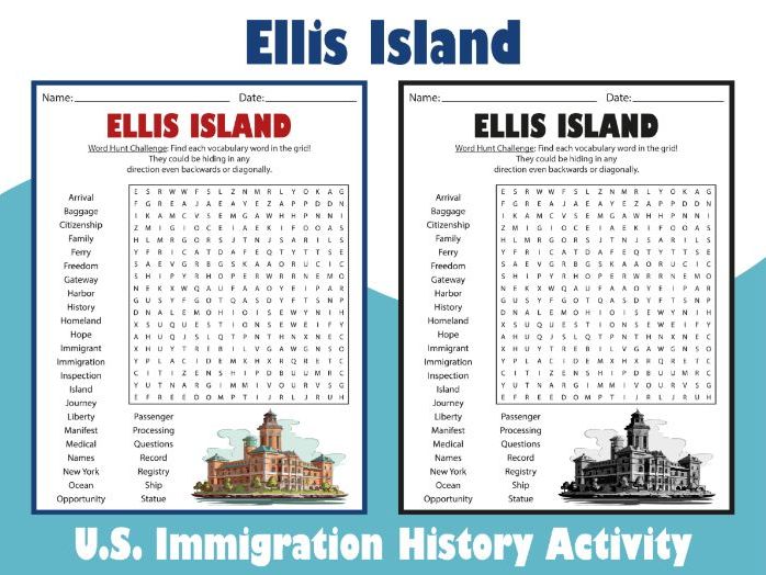 Ellis Island Word Search Puzzle | U.S. Immigration History Activity
