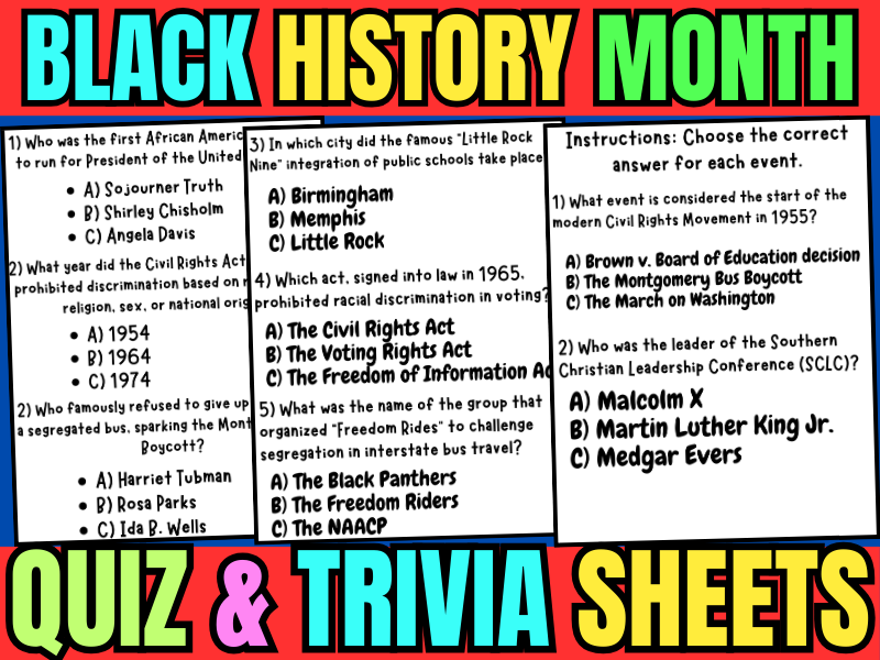 Black History Month Quiz and Trivia Sheets