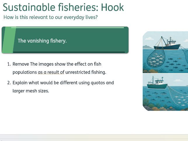 Lesson Biology GCSE AQA (8461) 4.7.5.3 Sustainable fisheries