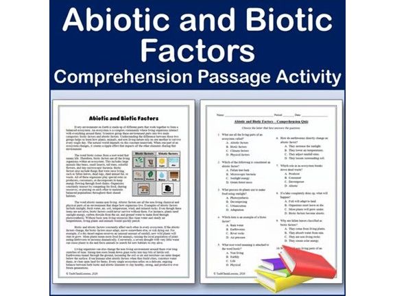 Abiotic and Biotic Factors - Science Comprehension Passage & Activity - Editable