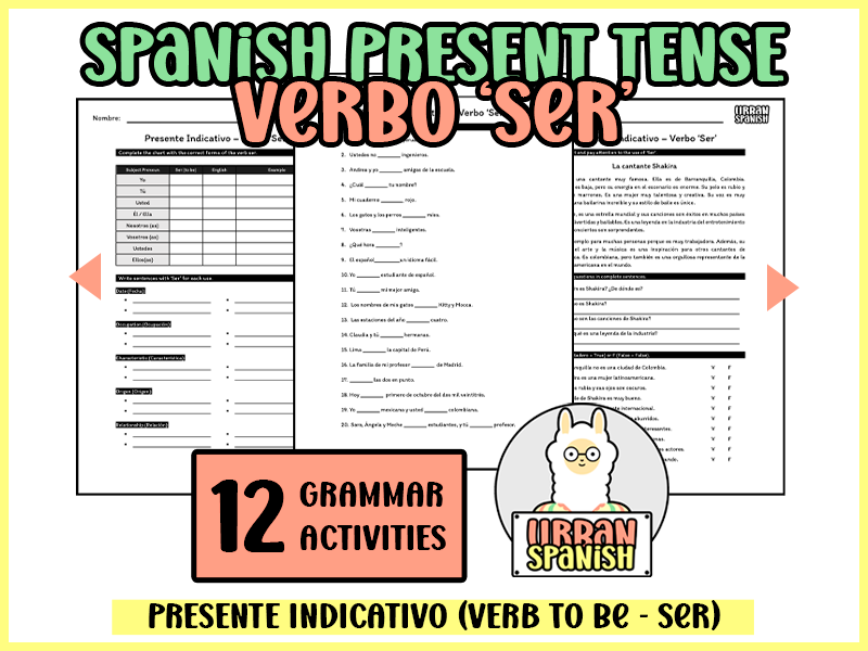 [SPANISH] VERB "SER" PRESENT TENSE - WORKSHEETS