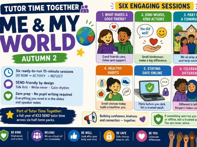 KS3 SEND Tutor Time — Me & My World (PSHE) 6 Ready-to-Run 15-Minute Form Time Sessions | Zero Prep