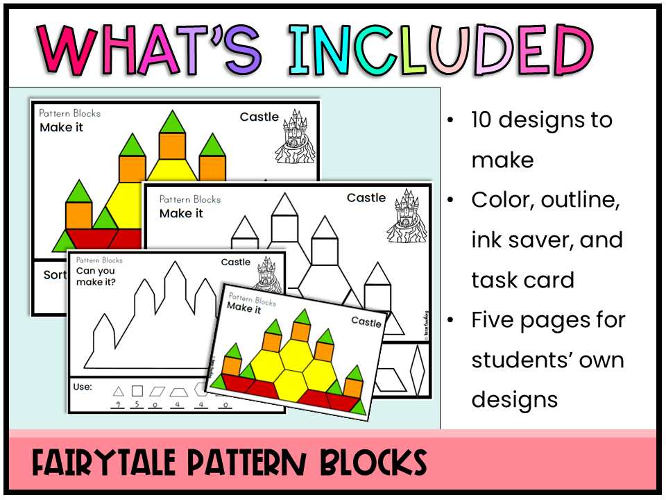 Math Fairytale Pattern Block Mats, Task Cards and Design Activities 2D ...