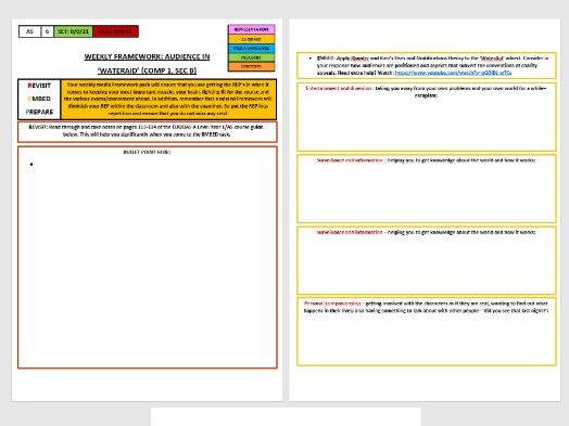 AS EDUQAS FRAMEWORK (HOMEWORK) SHEET 6: 'WATERAID' AUDIENCE