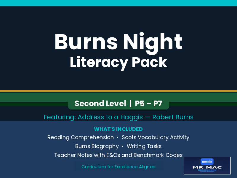 Burns Night Literacy Pack - Second Level - CfE - P5-P7 - Reading, Writing & Scots Language Analysis