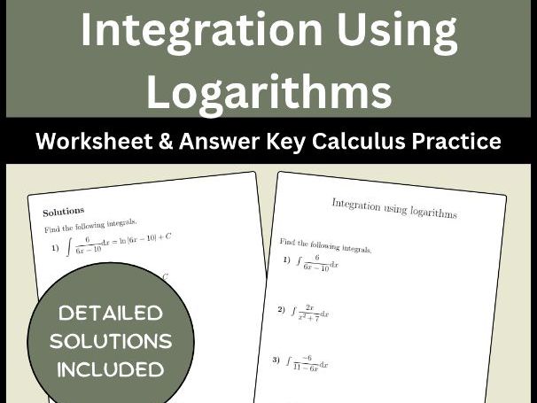 Integration Using Logarithms Worksheet & Answer Key Calculus Practice