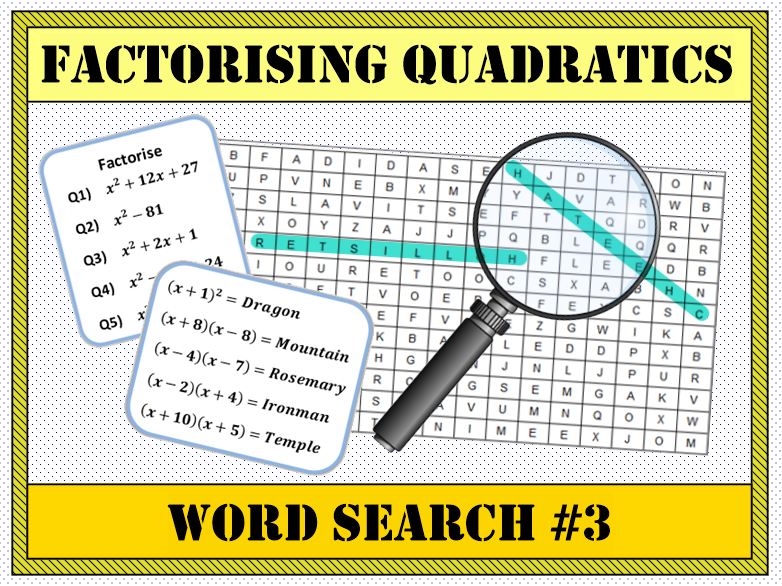 ✏️ Factorising Quadratics Word Search #3 🔎