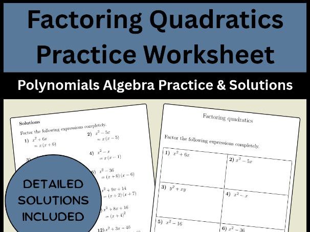 Factoring Quadratics Practice Worksheet Polynomials Algebra Practice & Solutions