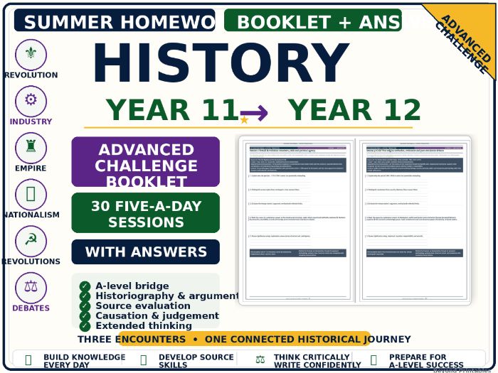 Year 11 to Year 12 History Summer Homework Booklet | Advanced Challenge | With Answers