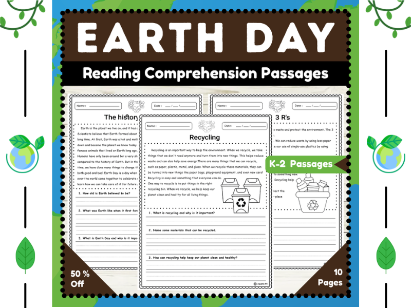 Earth Day Reading Comprehension Passages : For K-2 and Young Learners