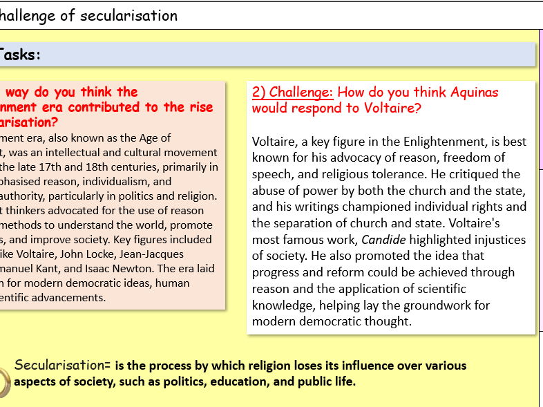AQA Religious Studies Christianity Lesson 1 The Challenge of Secularisation