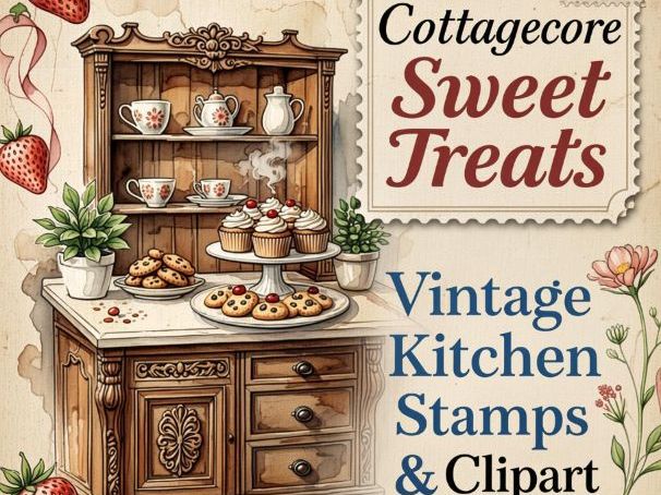 Cottagecore Sweet Treats | Vintage Kitchen Stamps & Clipart