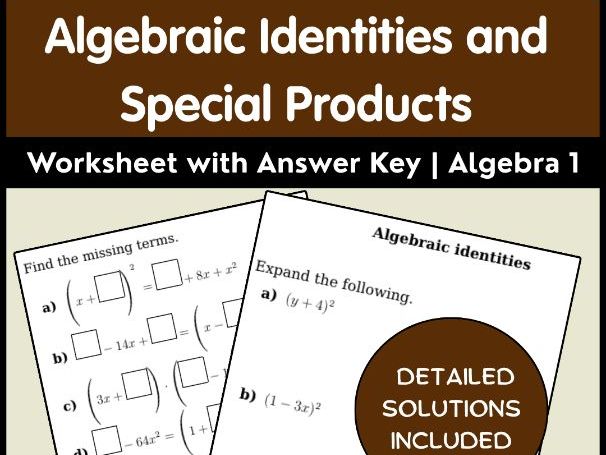 Algebraic Identities and Special Products Worksheet with Answer Key | Algebra 1