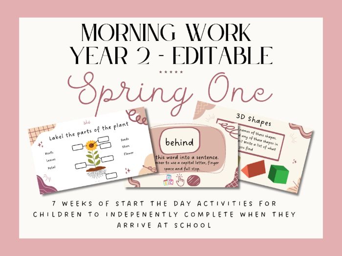 Year Two Start the Day / 5 Minute work / Morning Work Spring 1