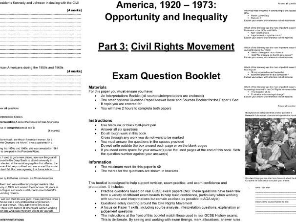 Civil Rights Movement Practice Exam Style Questions Bank (AQA GCSE History – America: Opportunity &