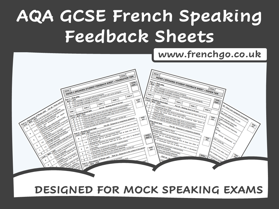 AQA GCSE FRENCH — Speaking Feedback Sheets