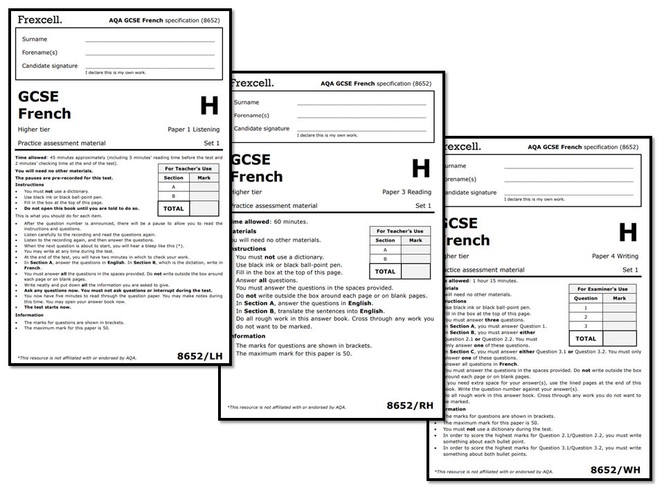 AQA GCSE French (2026) – Higher Practice Paper Bundle (Set 1)
