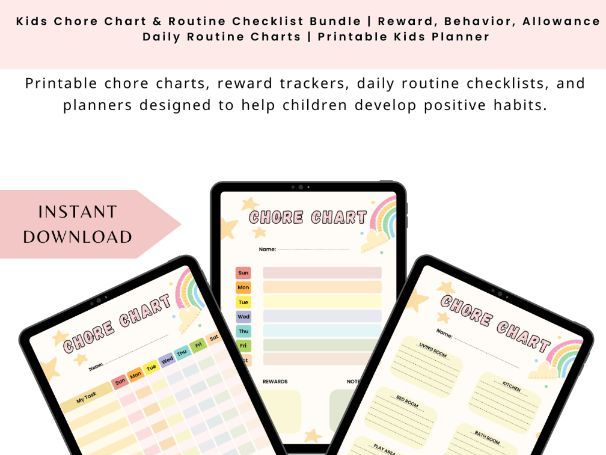 Kids Chore Chart & Routine Checklist Bundle | Reward, Behavior, Allowance & Daily Routine Charts