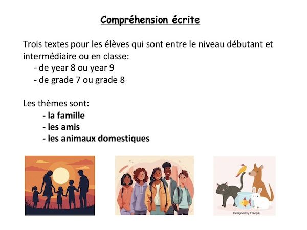 Reading (year 8 or year 9 - grade 7 or 8) bundle: ma famille, mes amis, mes animaux