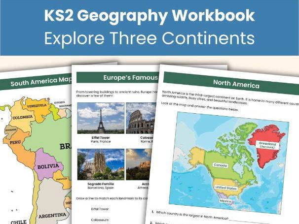 KS2 Geography Workbook | 14 Pages | Europe, North America & South America